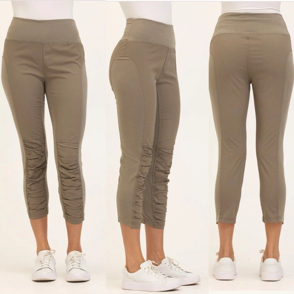 XCVI Wearables Ruched High Waist Jetter Pant S Crop Ankle Legging Pull-On Boho
